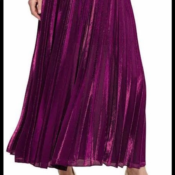 NEW PASTEL Metallic Shiny Shimmer Accordion Pleated Maxi Pink/Purple Skirt - Picture 4 of 13
